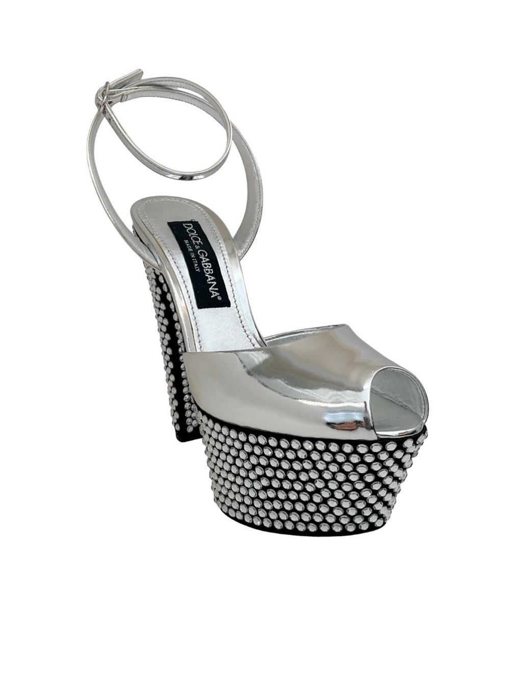 Dolce & Gabbana Silver Crystal Platform Peep-Toe Sandals